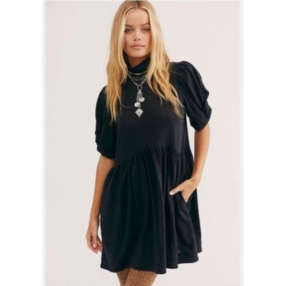 FP Beach Mini Dress Size XS Isn't She Lovely Linen Blend Charcoal Black Pockets